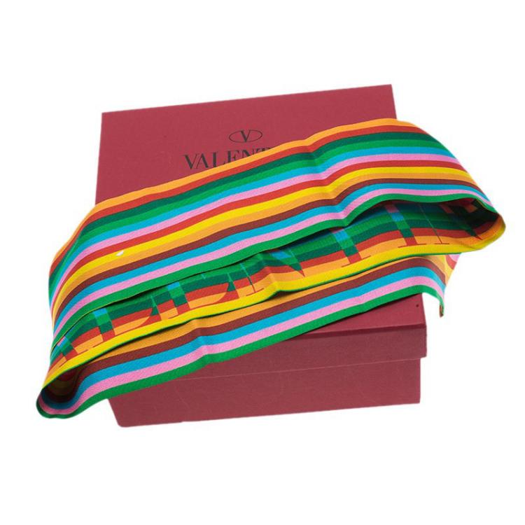 Pre Owned Valentino Multicolor Monogram Printed Silk Neck Scarf