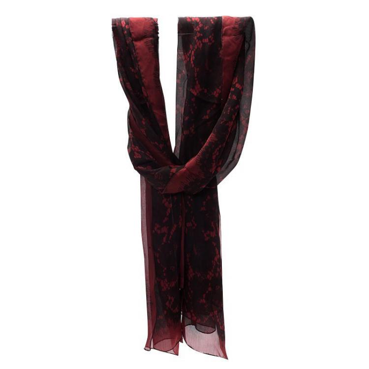 Pre Owned Valentino Burgundy Floral Lace Print Silk Stole