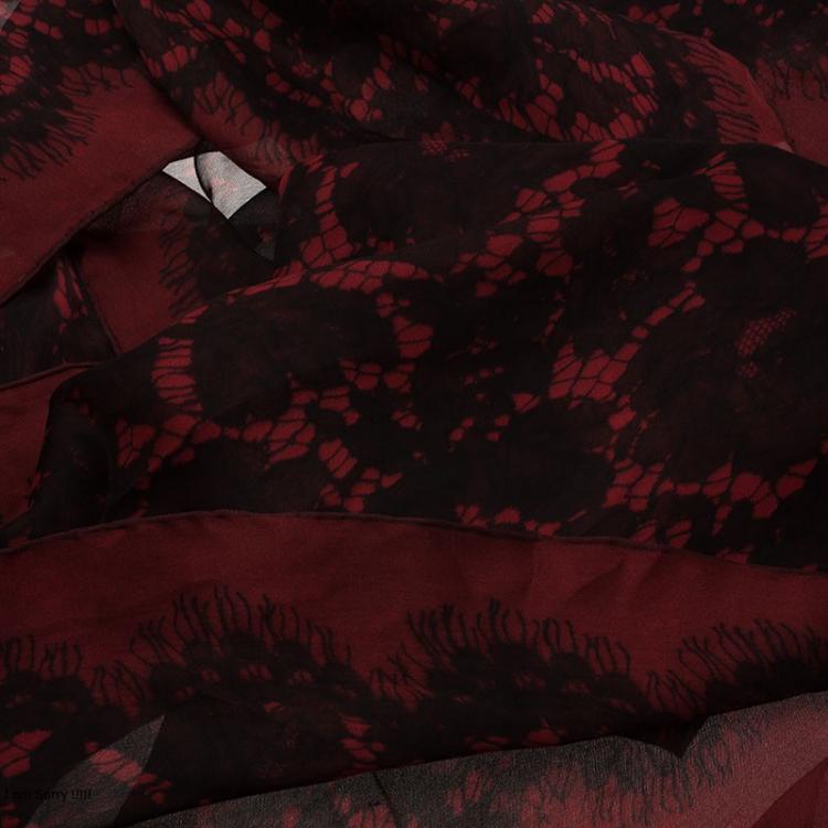 Pre Owned Valentino Burgundy Floral Lace Print Silk Stole