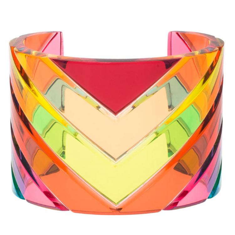 Pre Owned Valentino Rainbow Plexiglass Multicolor Wide Cuff Bracelet 17cm