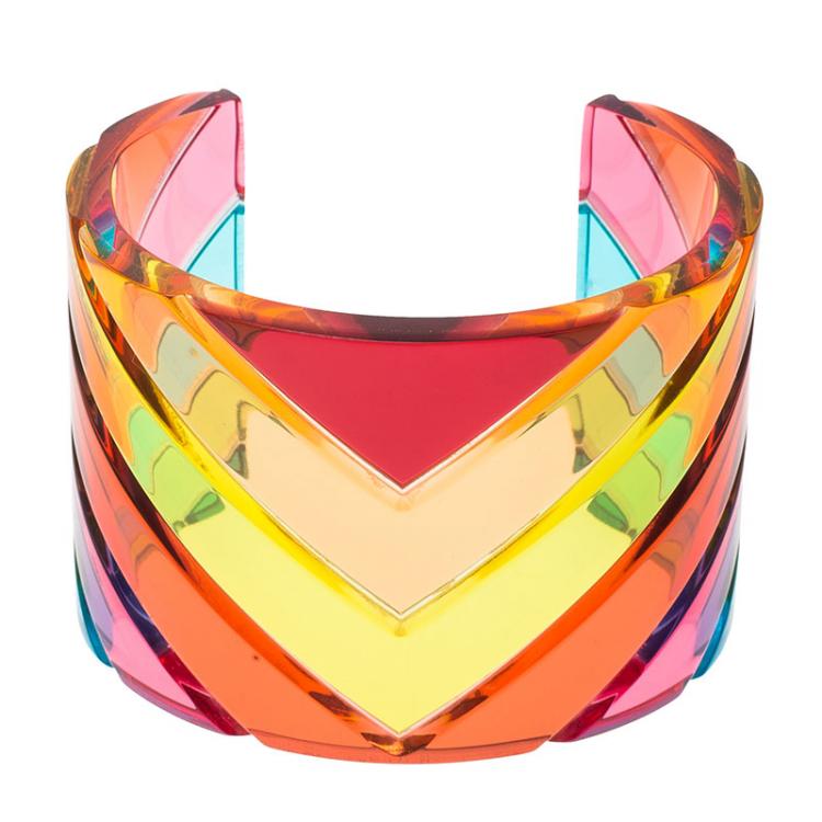 Pre Owned Valentino Rainbow Plexiglass Multicolor Wide Cuff Bracelet 17cm