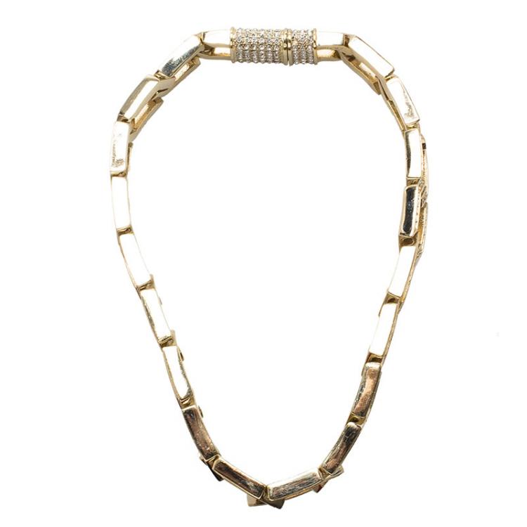 Pre Owned Valentino Crystal Studded Chain Link Gold Tone Collar Necklace