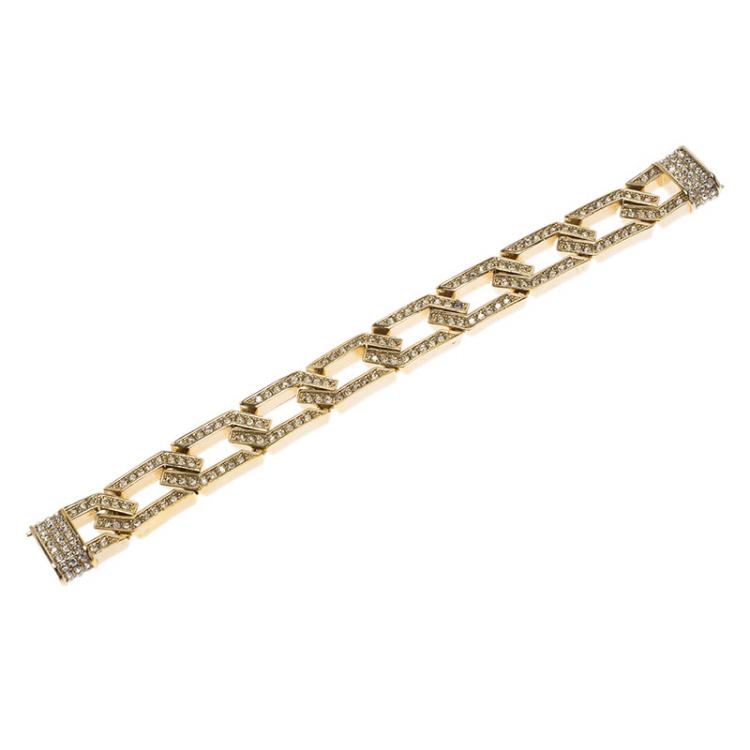 مملوكة مسبقًا Valentino Crystal Studded Chain Link Gold Tone Bracelet 18.50cm