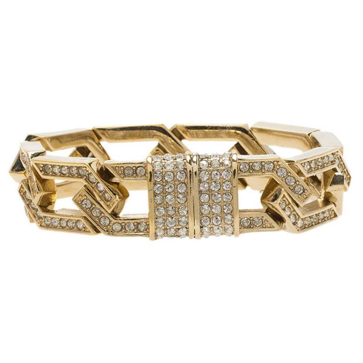 مملوكة مسبقًا Valentino Crystal Studded Chain Link Gold Tone Bracelet 18.50cm