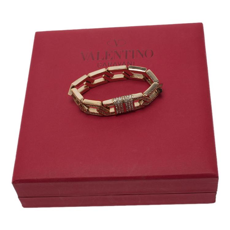 مملوكة مسبقًا Valentino Crystal Studded Chain Link Gold Tone Bracelet 18.50cm
