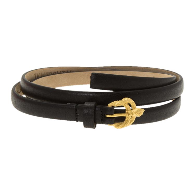 Pre Owned Valentino Black Leather Phoenix Buckle Belt 85 CM