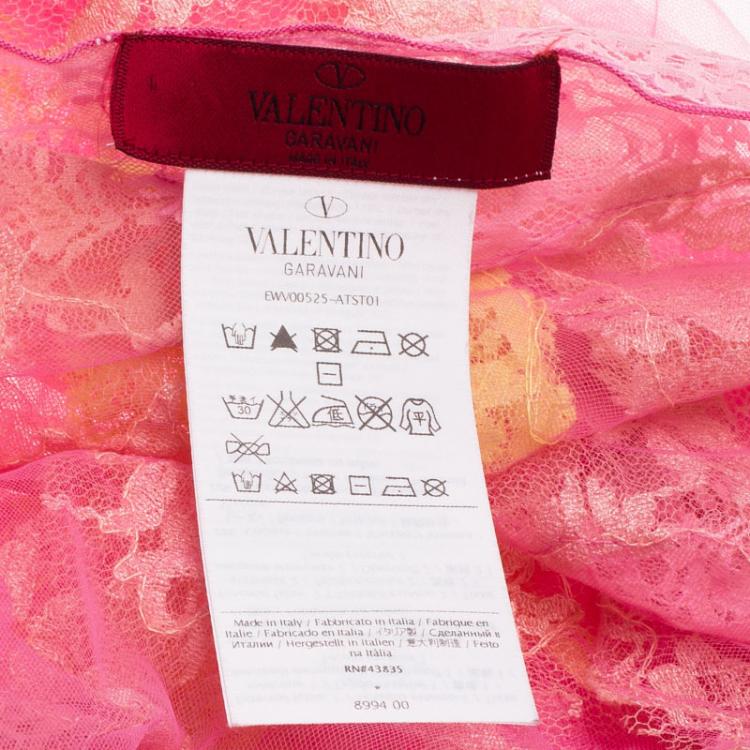 Pre Owned Valentino Pink & Yellow Floral Net Lace Scarf