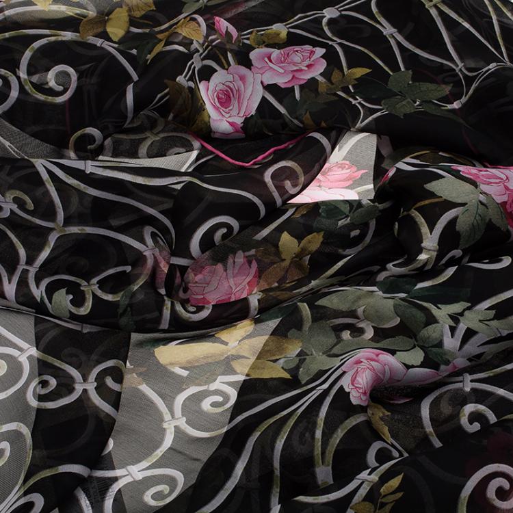 Pre Owned Valentino Black Rose Trellis Printed Silk Scarf 