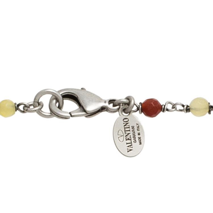 مملوكة مسبقًا Valentino Multicolor Beads, Leather Trims and Silver Tone Heart Long Necklace