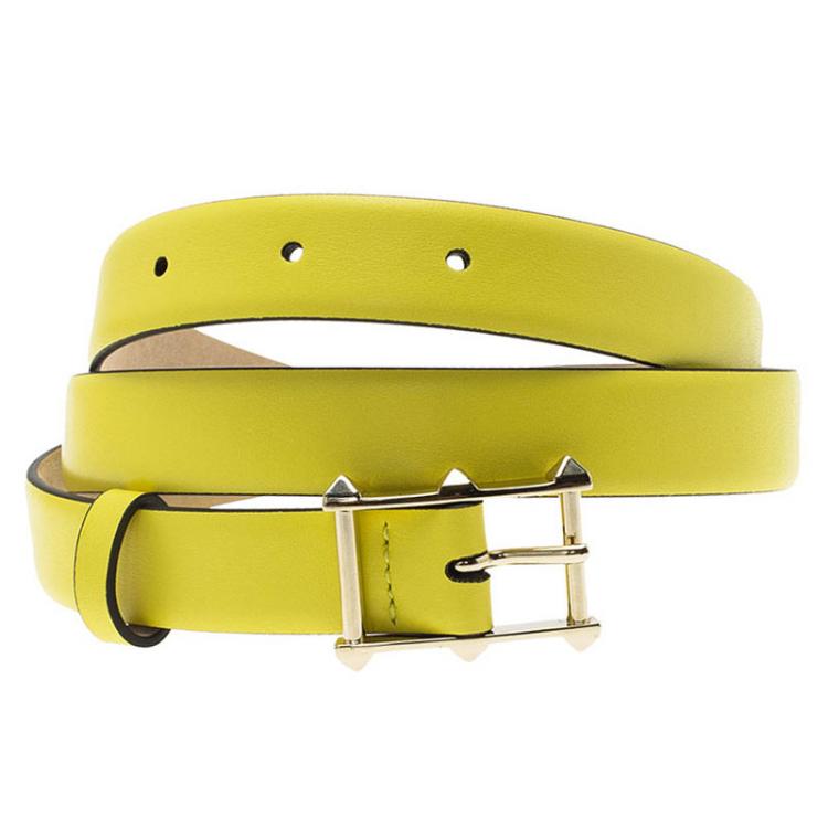 Pre Owned Valentino Yellow Leather Rockstud Buckle Belt 80 CM