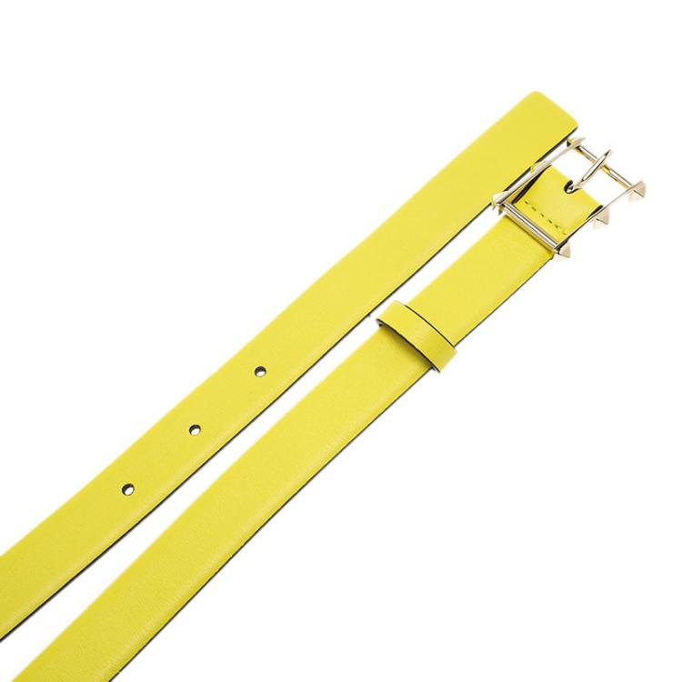 Pre Owned Valentino Yellow Leather Rockstud Buckle Belt 80 CM