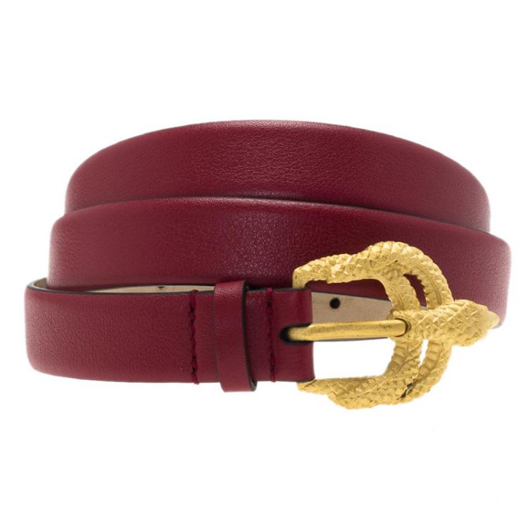 Pre Owned Valentino Red Leather Snake Buckle Belt 85CM