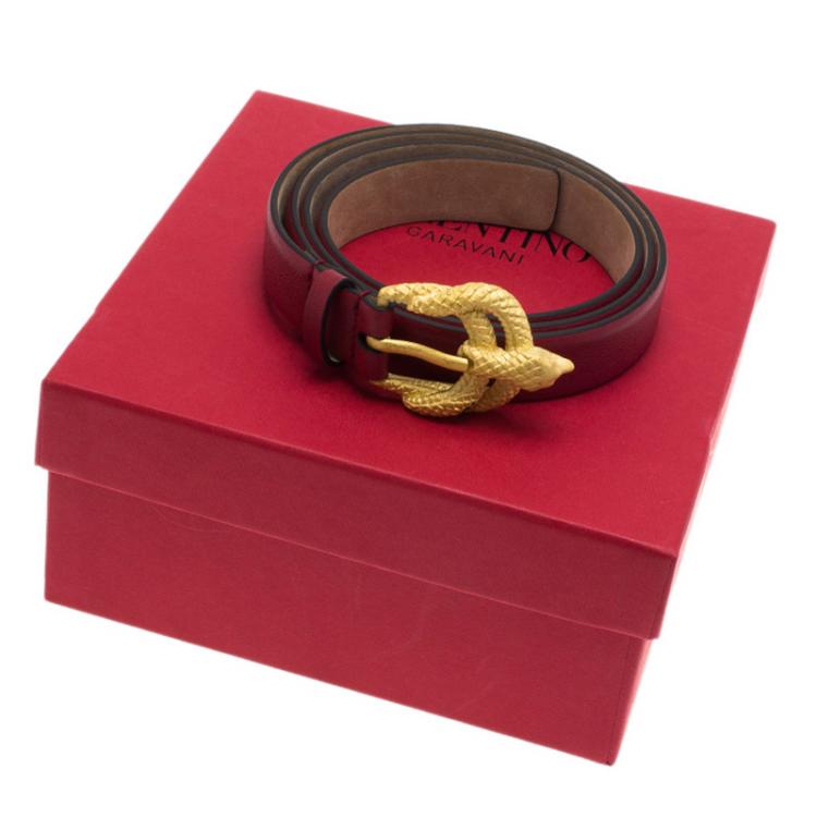 Pre Owned Valentino Red Leather Snake Buckle Belt 85CM