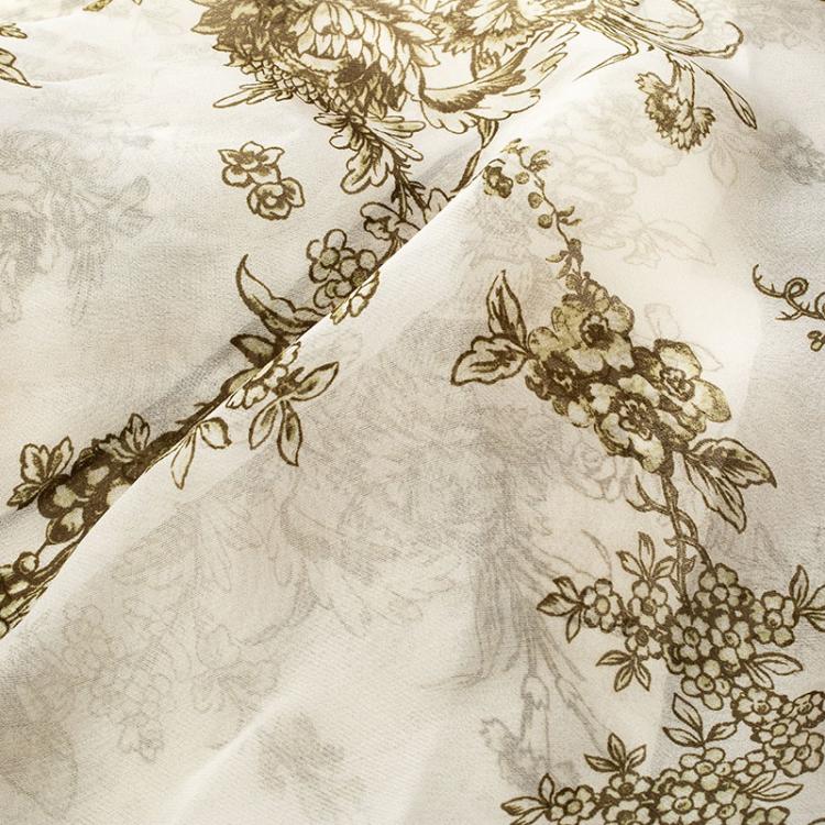 Pre Owned Valentino Olive Green & Cream Floral Printed Silk Scarf