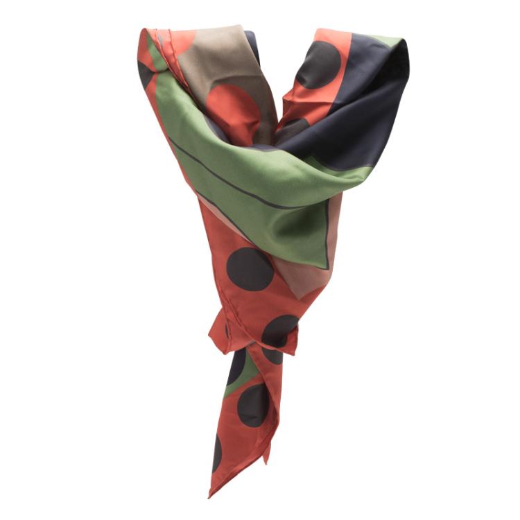 Pre Owned Valentino Multicolor Polka Dot Printed Silk Square Scarf