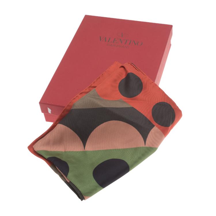 Pre Owned Valentino Multicolor Polka Dot Printed Silk Square Scarf