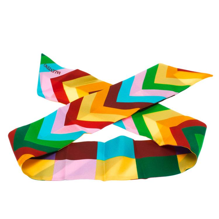 Pre Owned Valentino Multicolor Chevron Printed Silk Bandeau