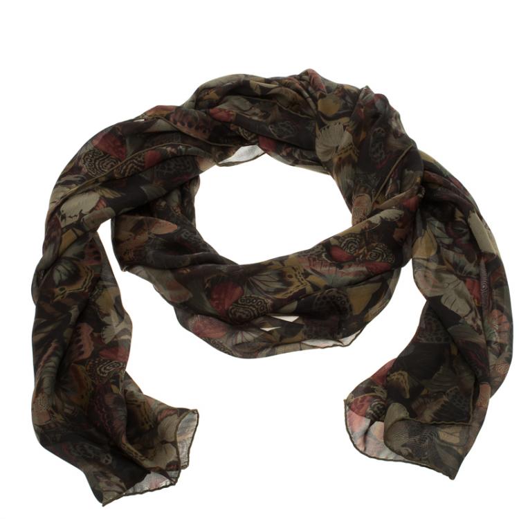 Pre Owned Valentino Multicolor Butterfly Printed Silk Stole