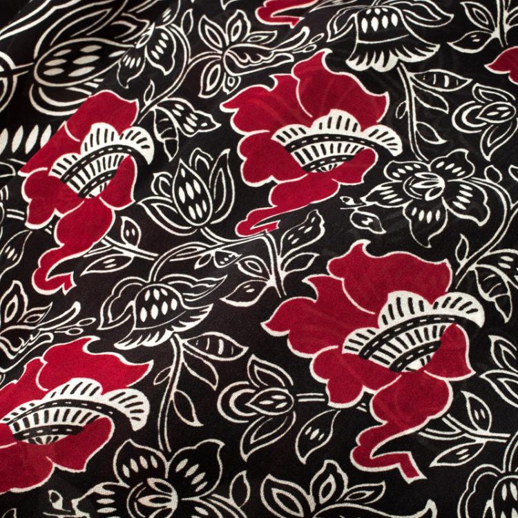 Pre Owned Valentino Black and Red Floral Printed Silk Square Stole