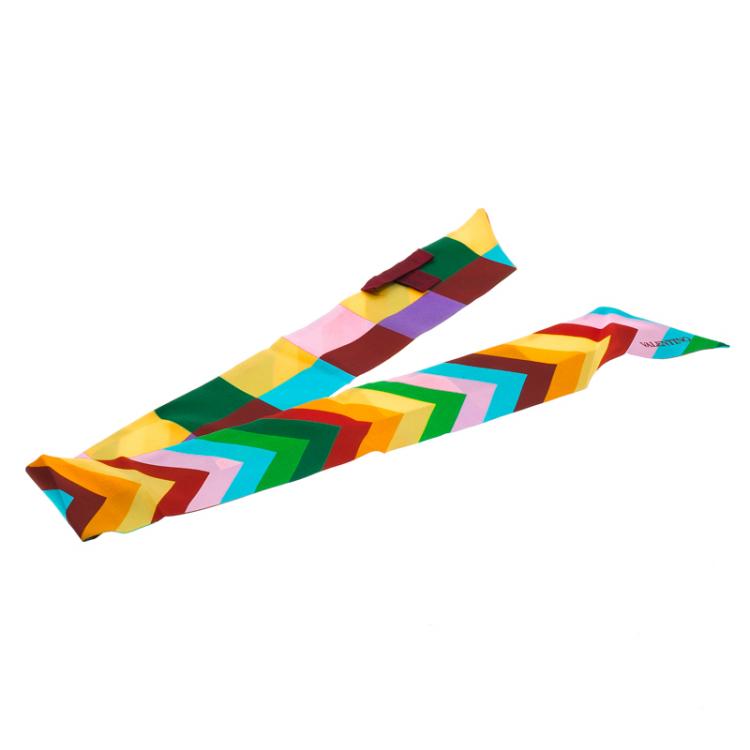 Pre Owned Valentino Multicolor Chevron Printed Silk Bandeau