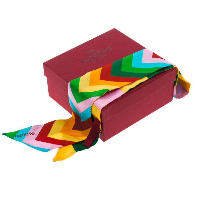 Pre Owned Valentino Multicolor Chevron Printed Silk Bandeau