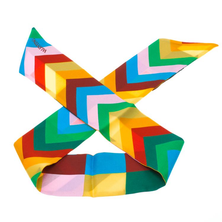 Pre Owned Valentino Multicolor Chevron Printed Silk Bandeau
