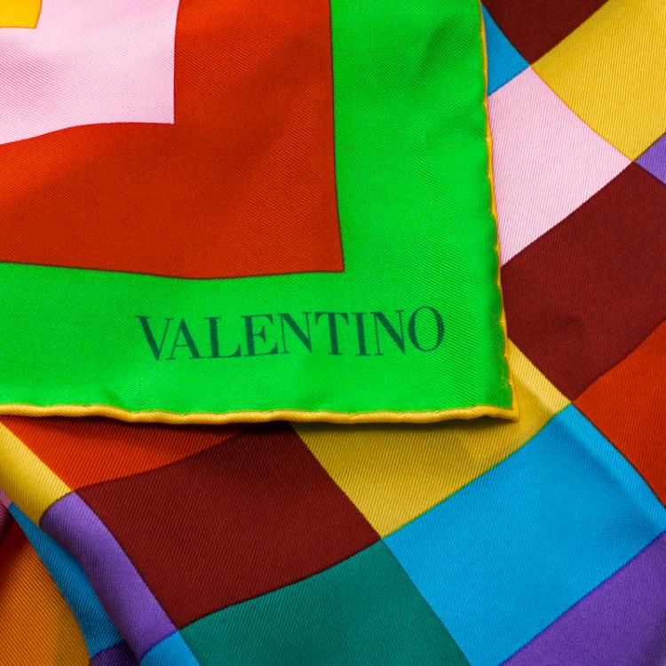 Pre Owned Valentino Multicolor Checkered Print Silk Square Scarf