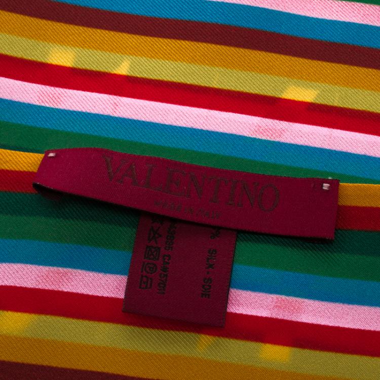 Pre Owned Valentino Multicolor Striped Logo Printed Silk Bandeau
