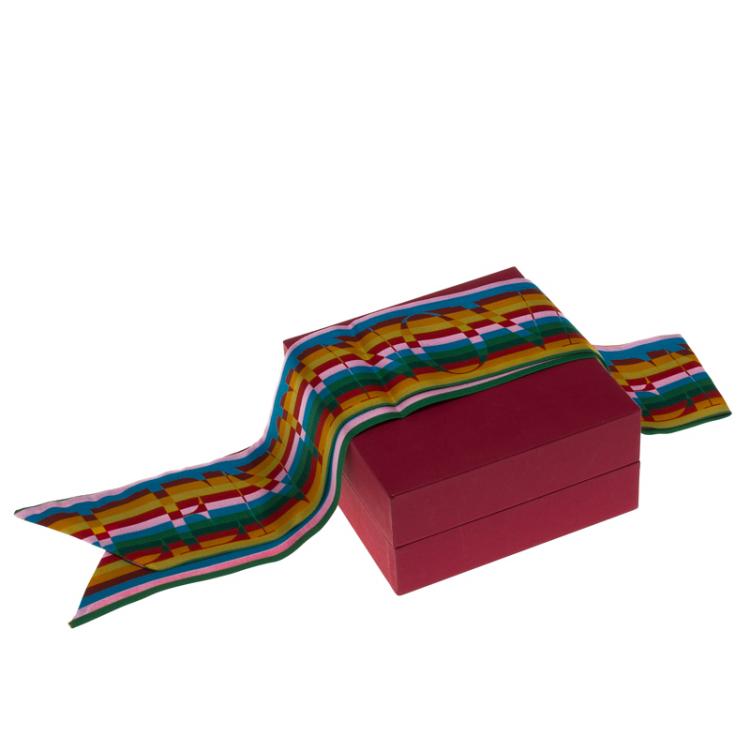 Pre Owned Valentino Multicolor Striped Logo Printed Silk Bandeau