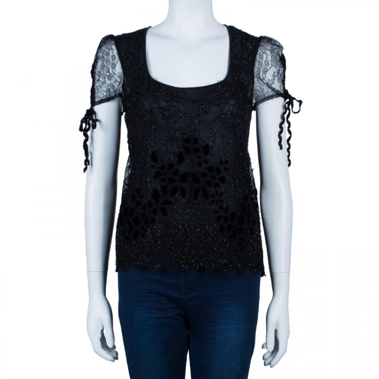 Pre Owned Valentino Black Beaded Top M