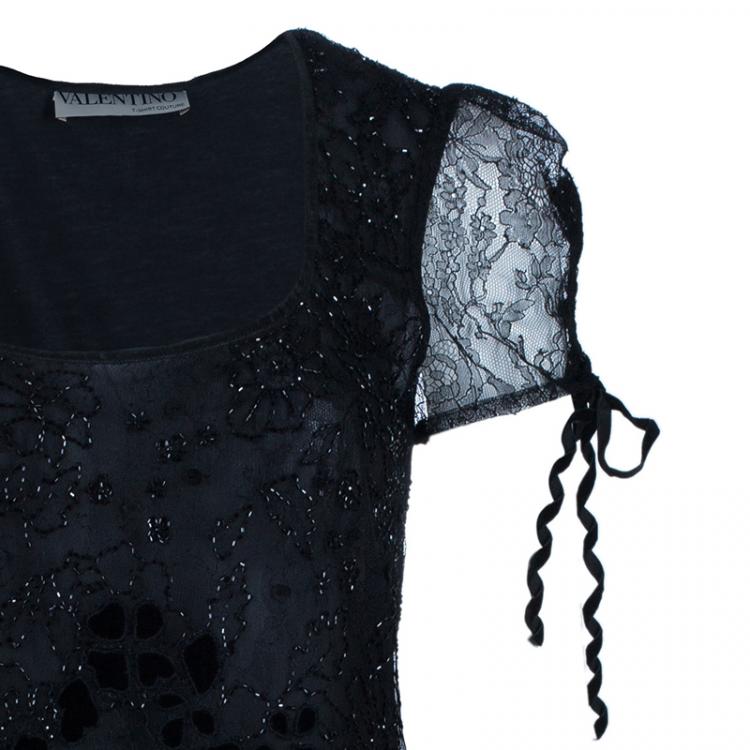 Pre Owned Valentino Black Beaded Top M