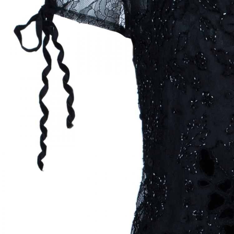 Pre Owned Valentino Black Beaded Top M