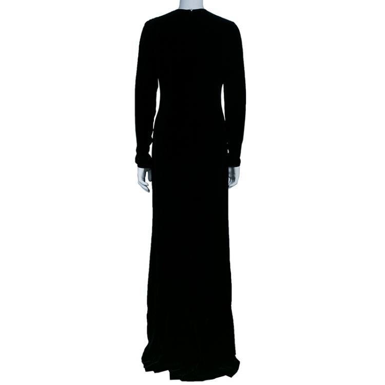 Pre Owned Valentino Black Floral Inset Velvet Gown M