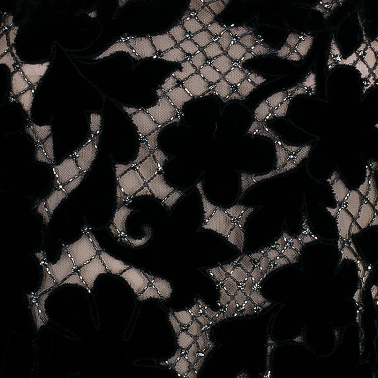 Pre Owned Valentino Black Floral Inset Velvet Gown M