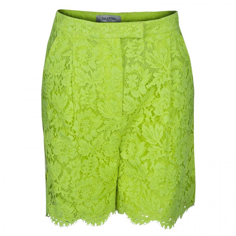 Pre Owned Valentino Yellow Lace Shorts S
