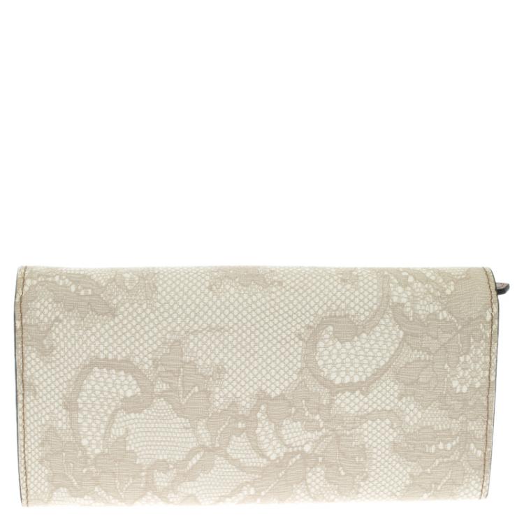 Pre Owned Valentino Beige Lace Print PVC Continental Wallet
