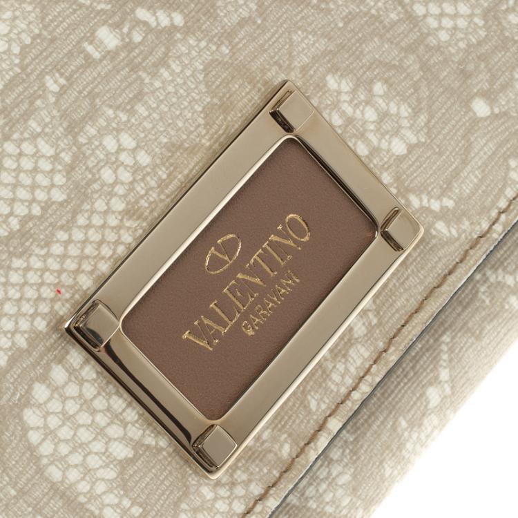 Pre Owned Valentino Beige Lace Print PVC Continental Wallet