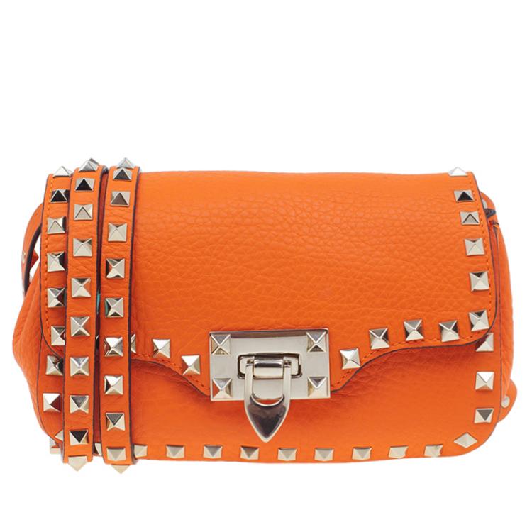 hjørne Skinne Premonition Valentino Orange Leather Small Rockstud Flap Crossbody Bag Valentino | TLC