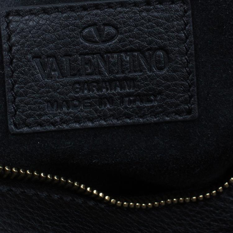 Pre Owned Valentino Black Leather C Rockee Studded Fringe Hobo Bag