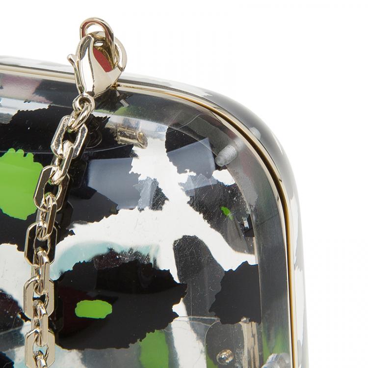 Pre Owned Valentino Leopard Print Plexiglass Chain Clutch 