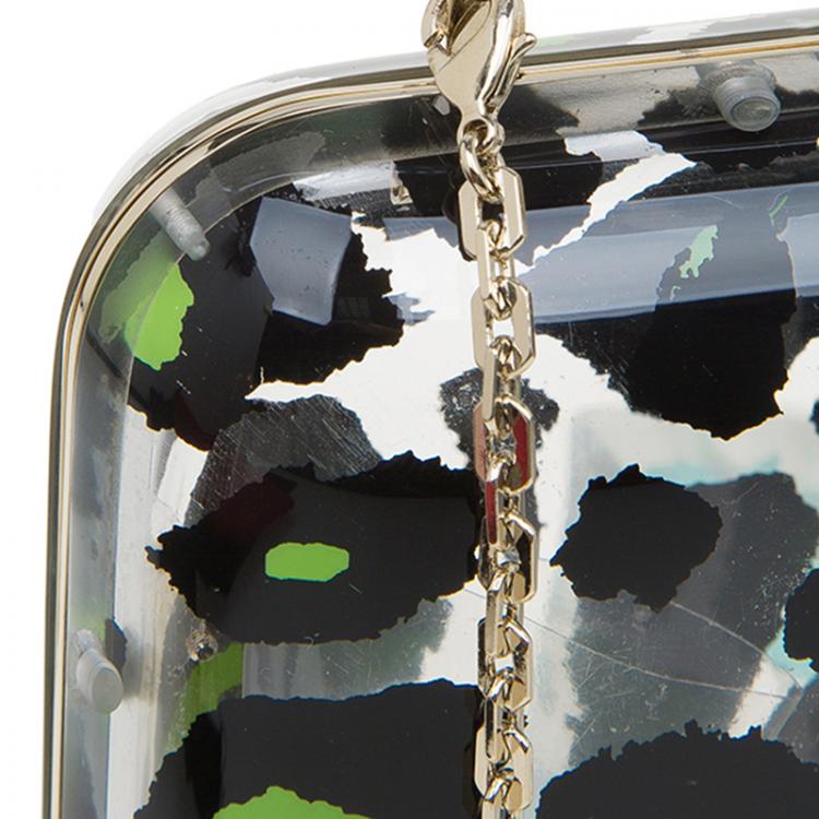 Pre Owned Valentino Leopard Print Plexiglass Chain Clutch 