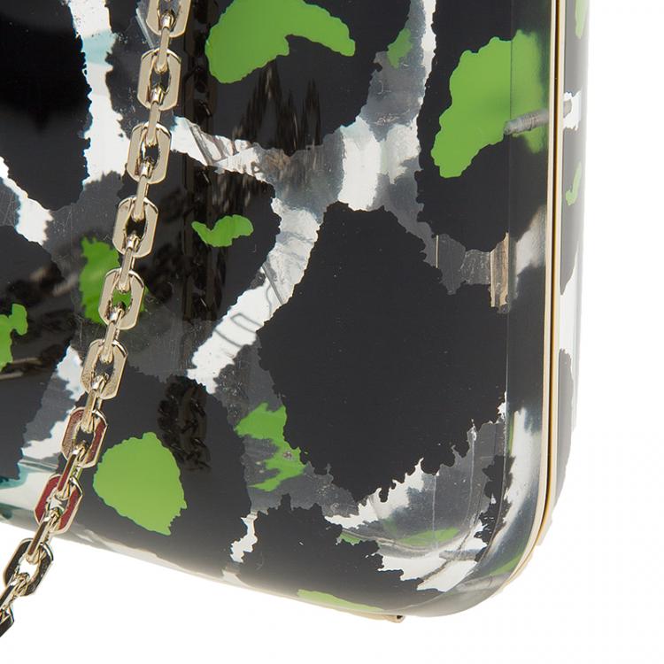 Pre Owned Valentino Leopard Print Plexiglass Chain Clutch 