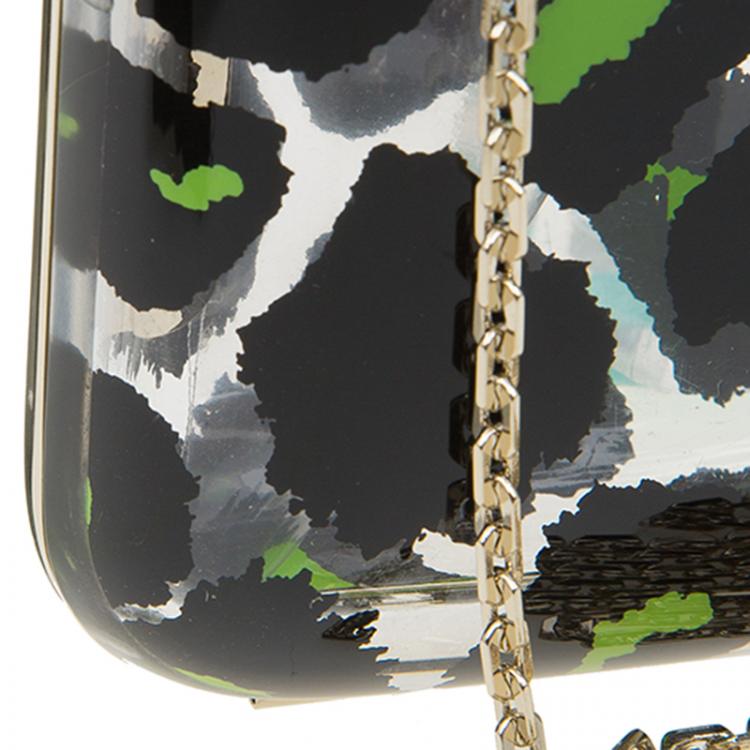 Pre Owned Valentino Leopard Print Plexiglass Chain Clutch 