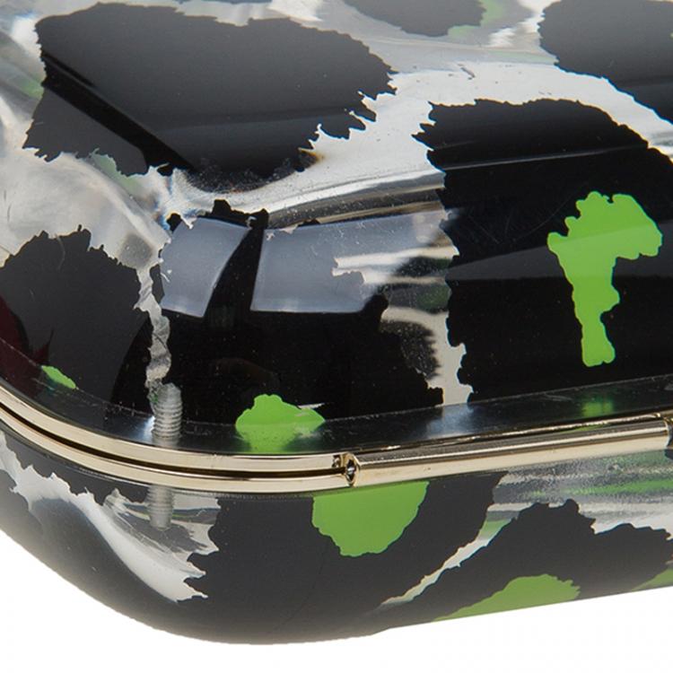 Pre Owned Valentino Leopard Print Plexiglass Chain Clutch 