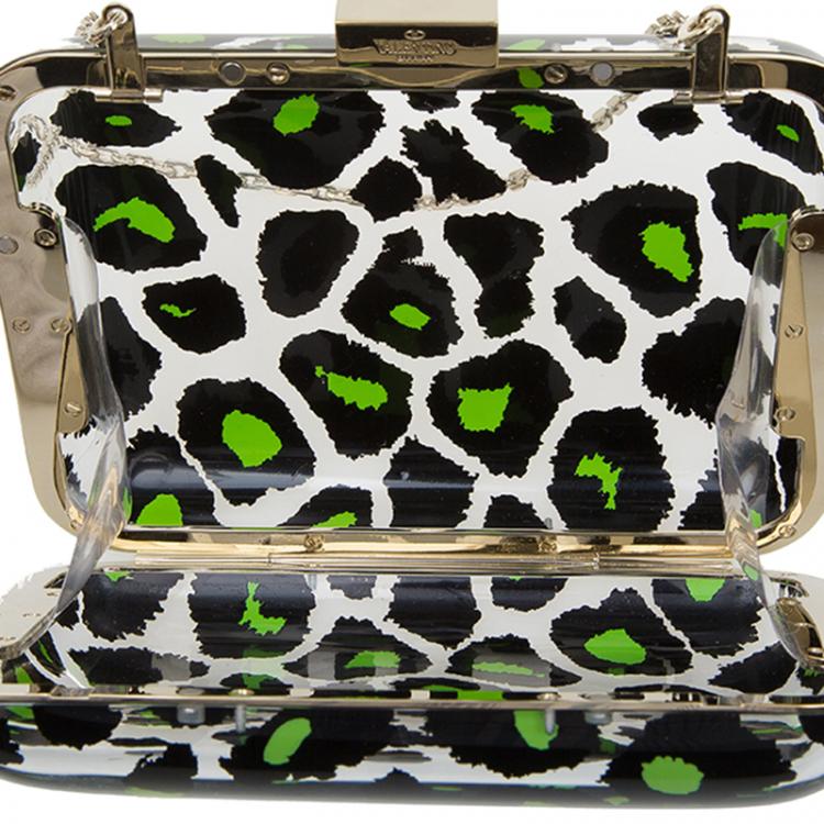 Pre Owned Valentino Leopard Print Plexiglass Chain Clutch 