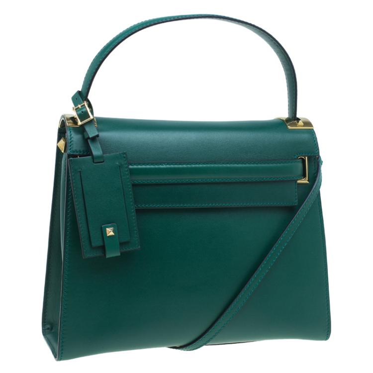 Pre Owned Valentino Green Leather My Rockstud Single Handle Satchel