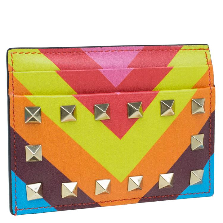 Pre Owned Valentino Multicolor Leather Rockstud Card Holder