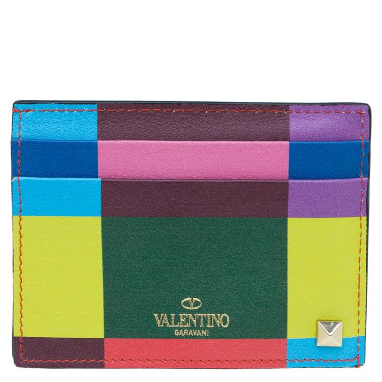 Pre Owned Valentino Multicolor Leather Rockstud Card Holder