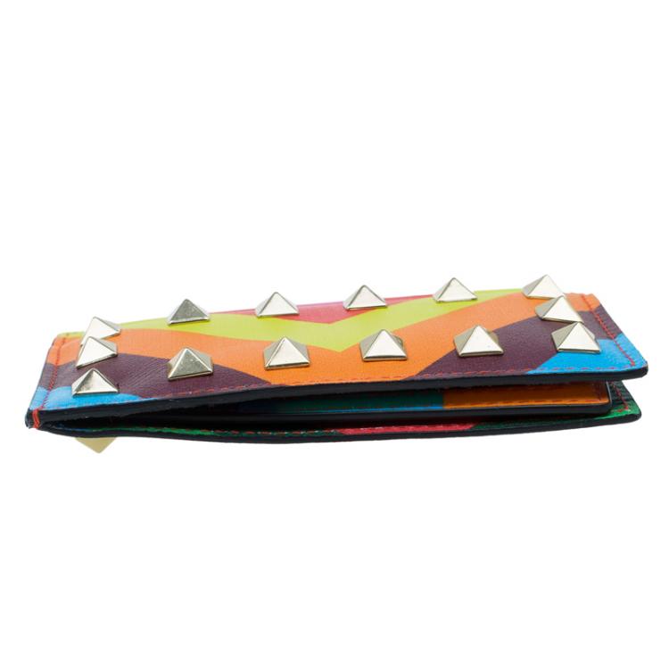 Pre Owned Valentino Multicolor Leather Rockstud Card Holder