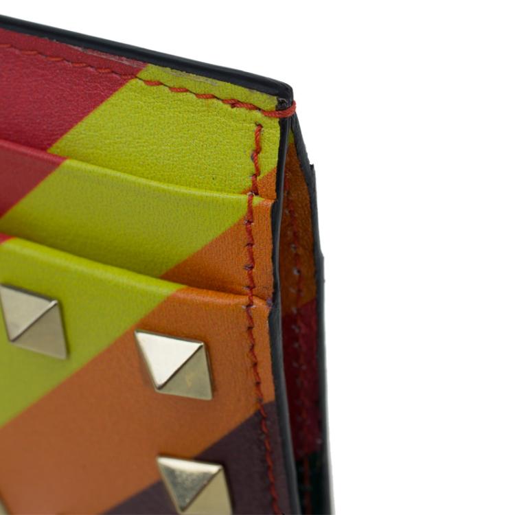 Pre Owned Valentino Multicolor Leather Rockstud Card Holder
